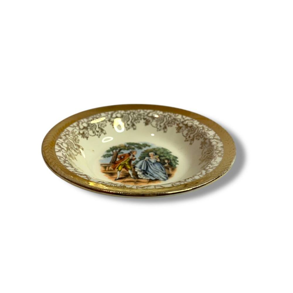 Vintage Taylor Smith Taylor TS&T Victorian Couple Fruit Bowl 5.25" 22K Gold Trim